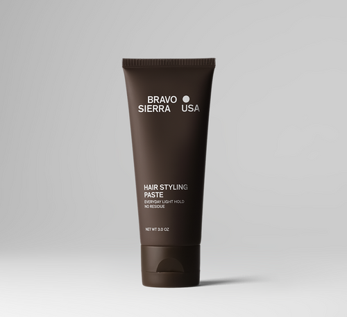 Bravo Sierra Hair Styling Paste in a 3.0 oz tube, offers everyday light hold with no residue.