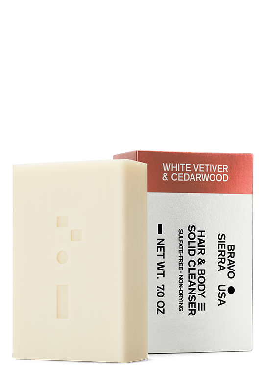 HAIR & BODY SOLID CLEANSER - WHITE VETIVER & CEDARWOOD